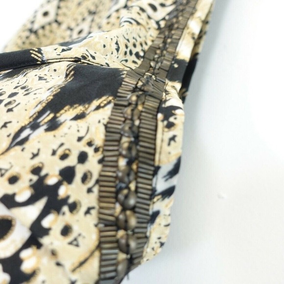 Beaded Crop Top Womens S Black Tan Ikat Halter Cut Out Boho Festival JOHN JOHN - Picture 4 of 8